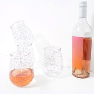 Ban.dō Set of 4 Glitter Acrylic Stemless Wine Glasses